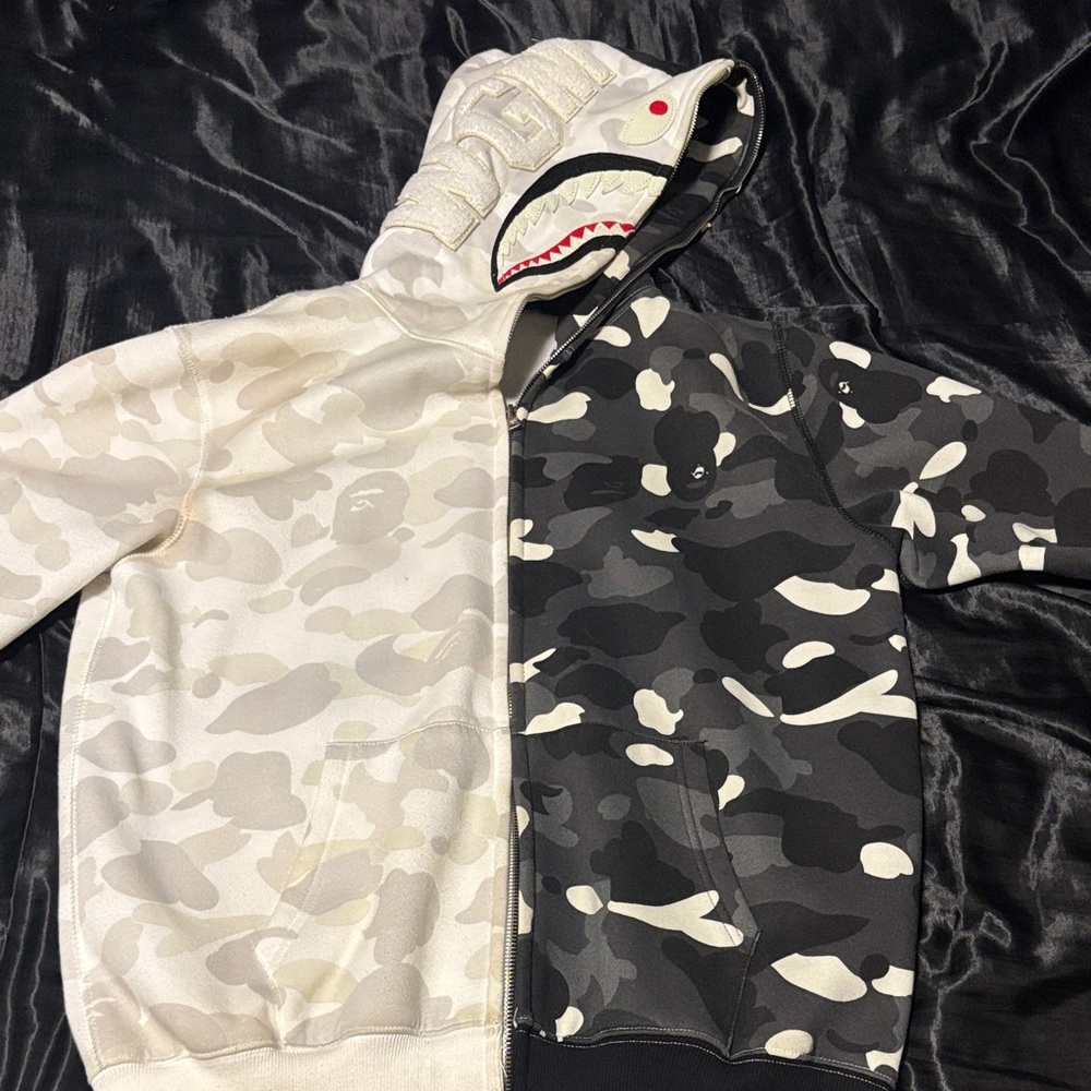 Bape Two-Tone Camo Hoodie - Black and Cream
